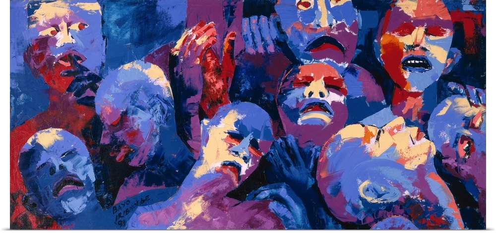 Oil painting on canvas of people suffering from a horrible disease in a group.