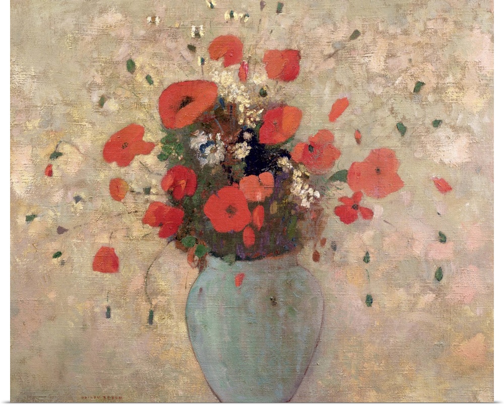 BRM191084 Vase of poppies (oil on canvas); by Redon, Odilon (1840-1916); 54.6x65.4 cm; Private Collection; French, out of ...