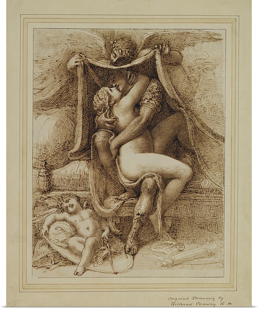 XYC156345 Venus and Mars, c.1790 (pen and brown ink on paper) by Cosway, Richard (1742-1821)
