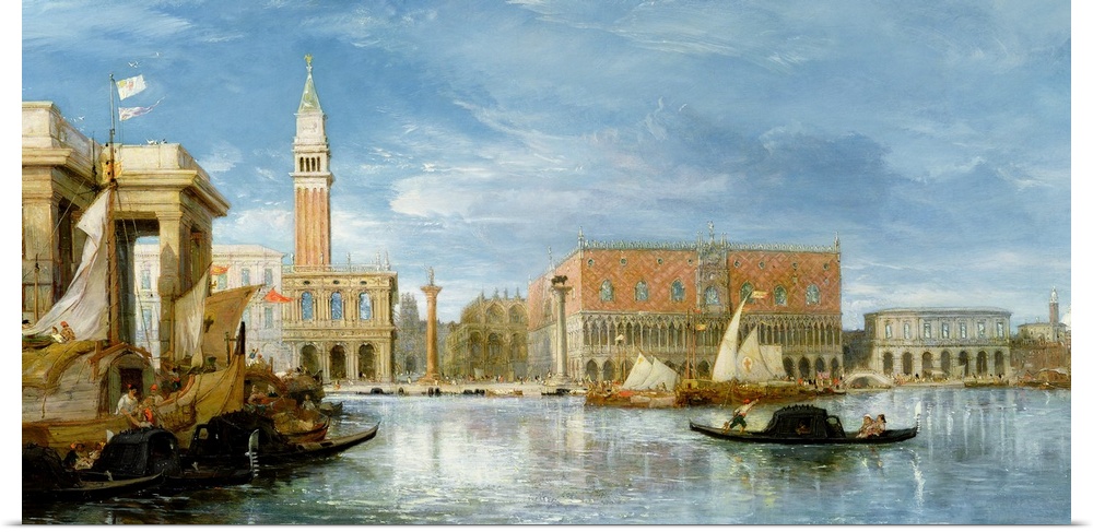 Oil painting of the Doge's Palace from the water in Venice, Italy.