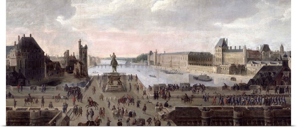 Le Pont Neuf et la Seine, vers l'aval; equestrian statue of Henri IV (1553-1610);