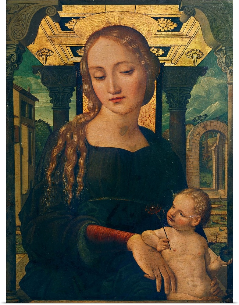 XIR178925 Virgin and Child (oil on canvas) by Spanish School, (16th century)