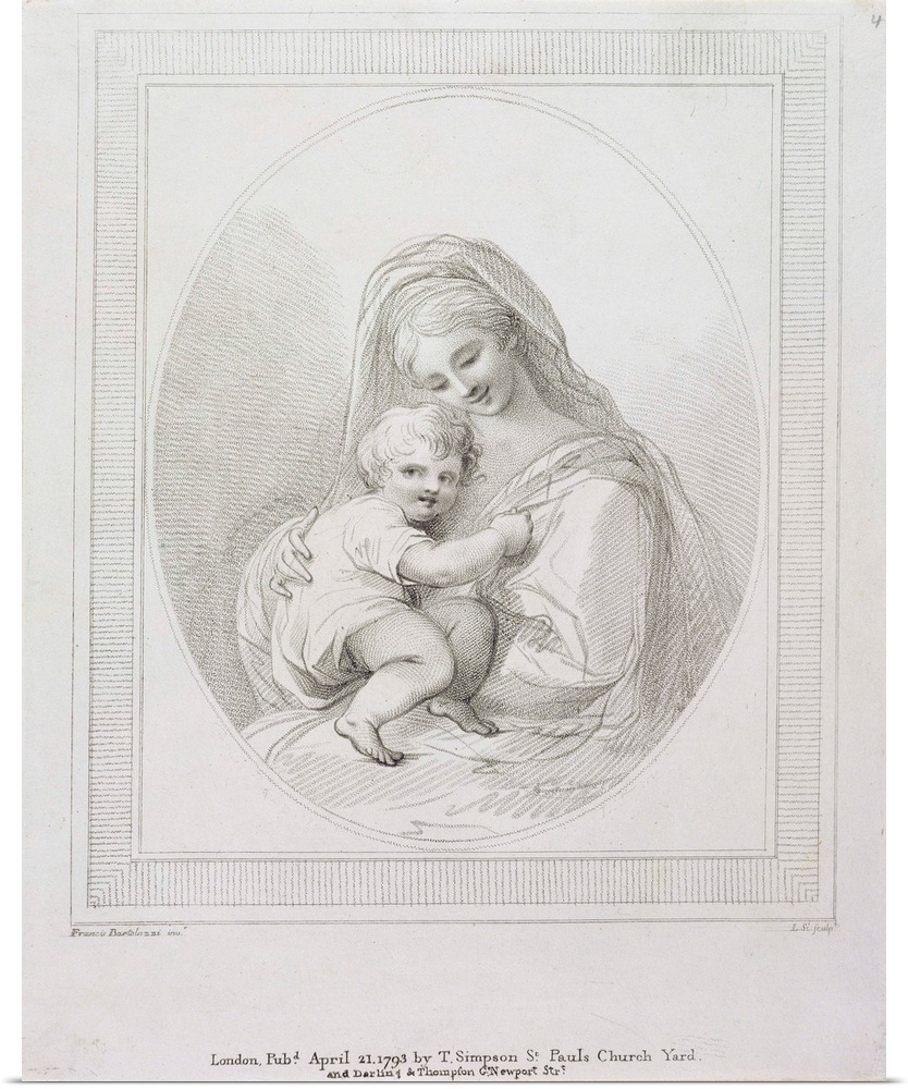 Virgin and Child, engraved by Luigi Schiavonetti (1765-1810) 1793 (engraving) by Bartolozzi, Francesco (1727-1815).