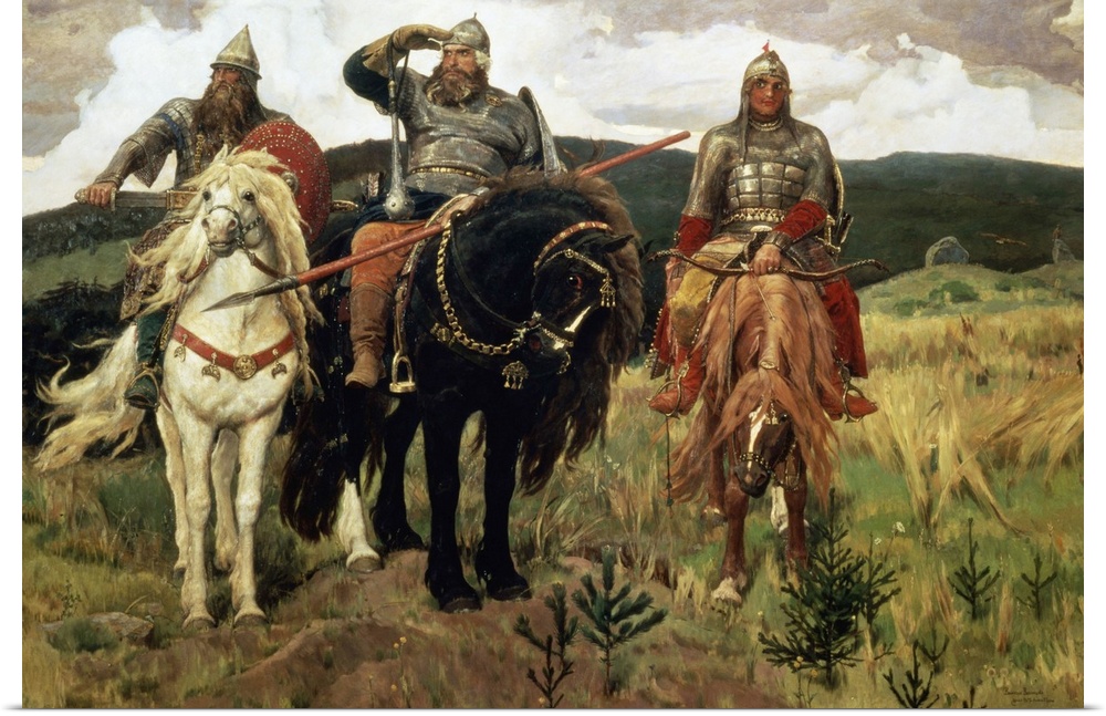 XIR56490 Epic Heroes (oil on canvas); by Vasnetsov, Victor Mikhailovich (1848-1926); Tretyakov Gallery, Moscow, Russia; Ru...