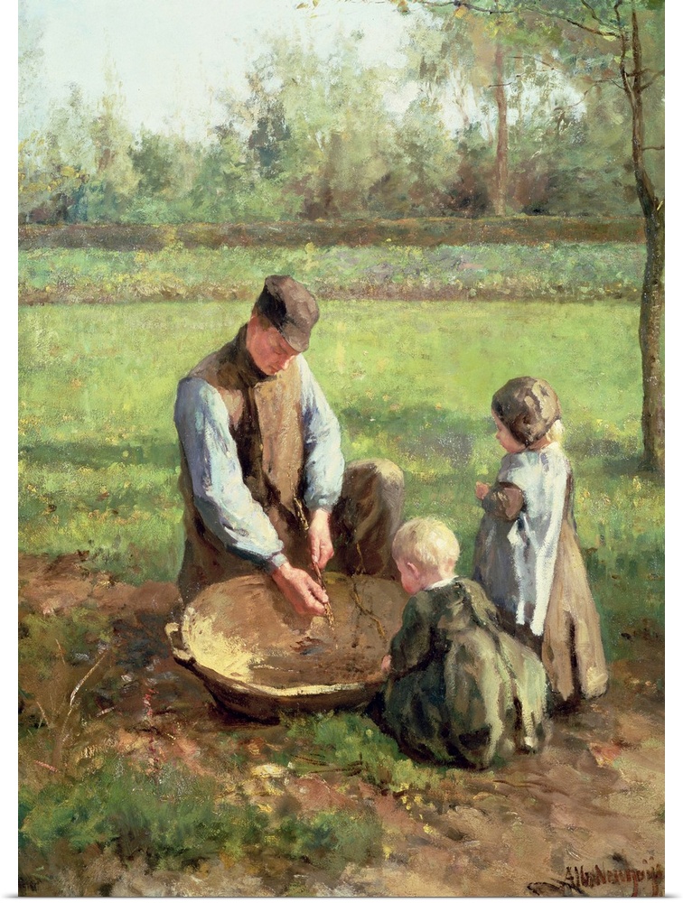 BAL20727 Watching father work; by Neuhuys, Albert (1844-1914); Private Collection; Dutch, out of copyright