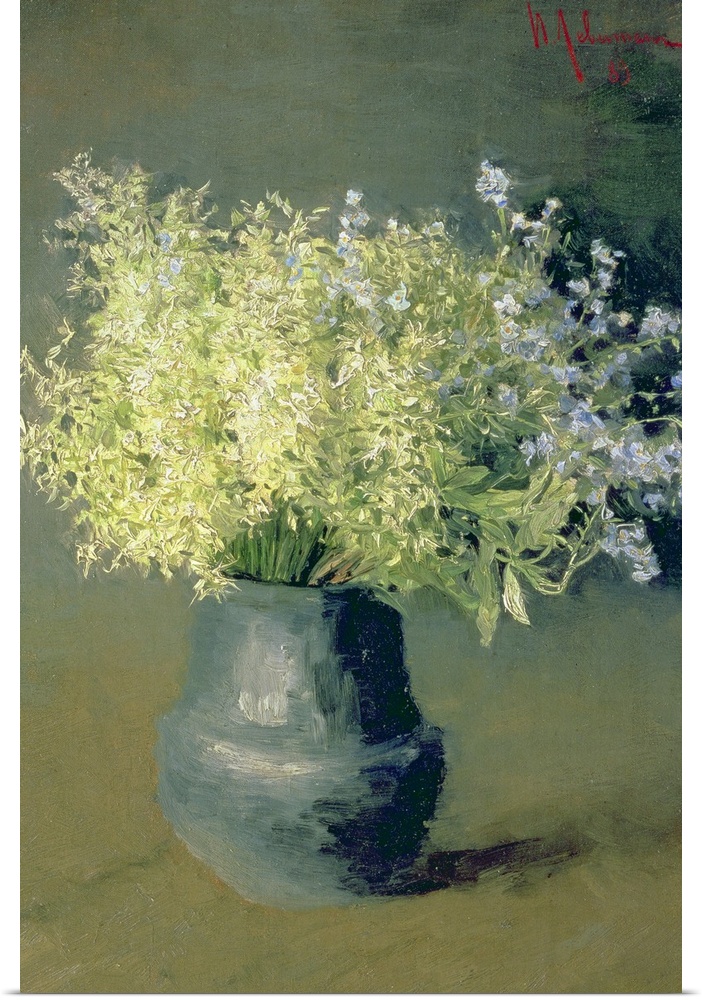 BAL152032 Wild Lilacs and Forget-Me-Nots, 1889 (oil on canvas)  by Levitan, Isaak Ilyich (1860-1900); 49x35 cm; Tretyakov ...