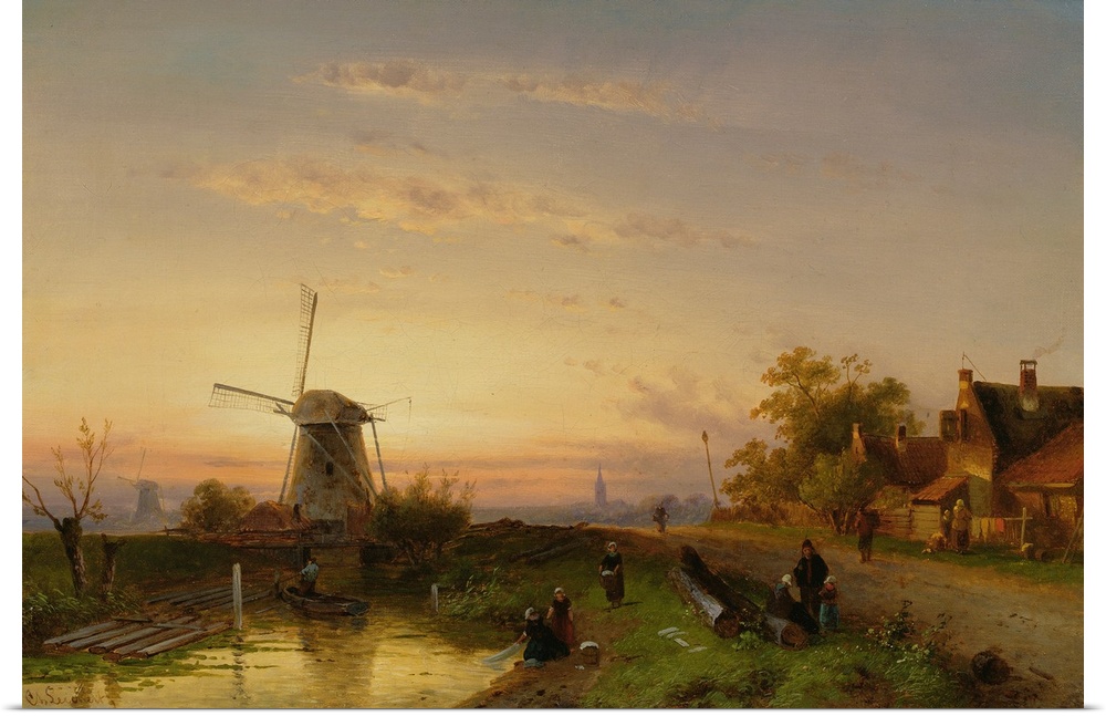 Windmill at Sunset (originally oil on panel).