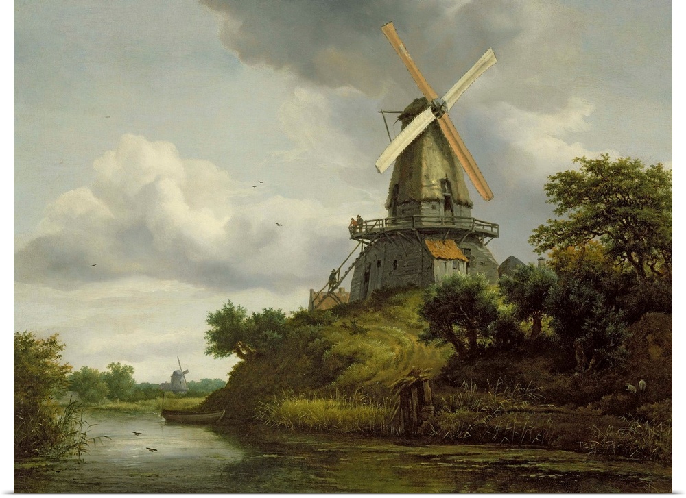 BAL227465 Windmill by a River (oil on canvas)  by Ruisdael, Jacob Isaaksz. or Isaacksz. van (1628/9-82); 49.5x66.5 cm; Pri...