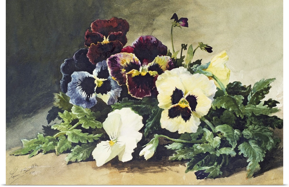 BAL45217 Winter Pansies, 1884 (w/c on paper)  by Bombled, Louis (1862-1927); watercolour on paper; Private Collection; Wat...