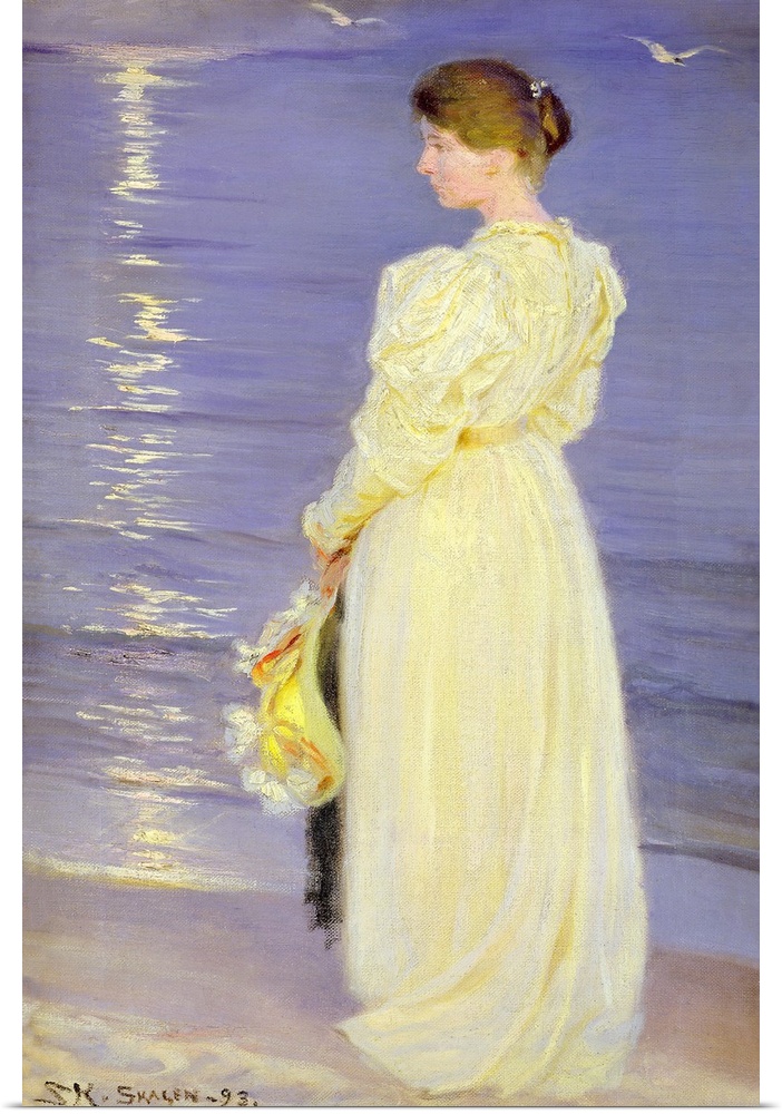 BAL43685 Woman in White on a Beach, 1893; by Kroyer, Peder Severin (1851-1909); oil on canvas; Private Collection; Danish,...
