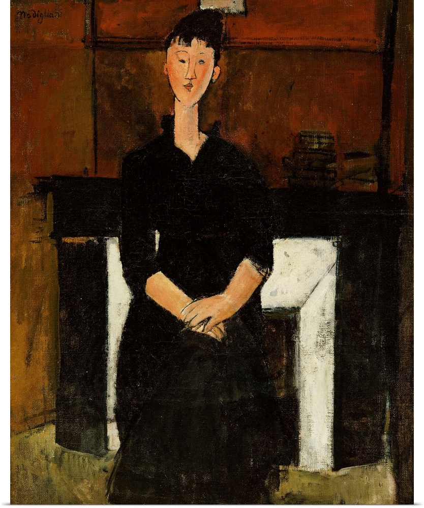CH378372 Woman Seated by a Fireplace, 1915 (oil on canvas) by Modigliani, Amedeo (1884-1920); Private Collection; (add.inf...