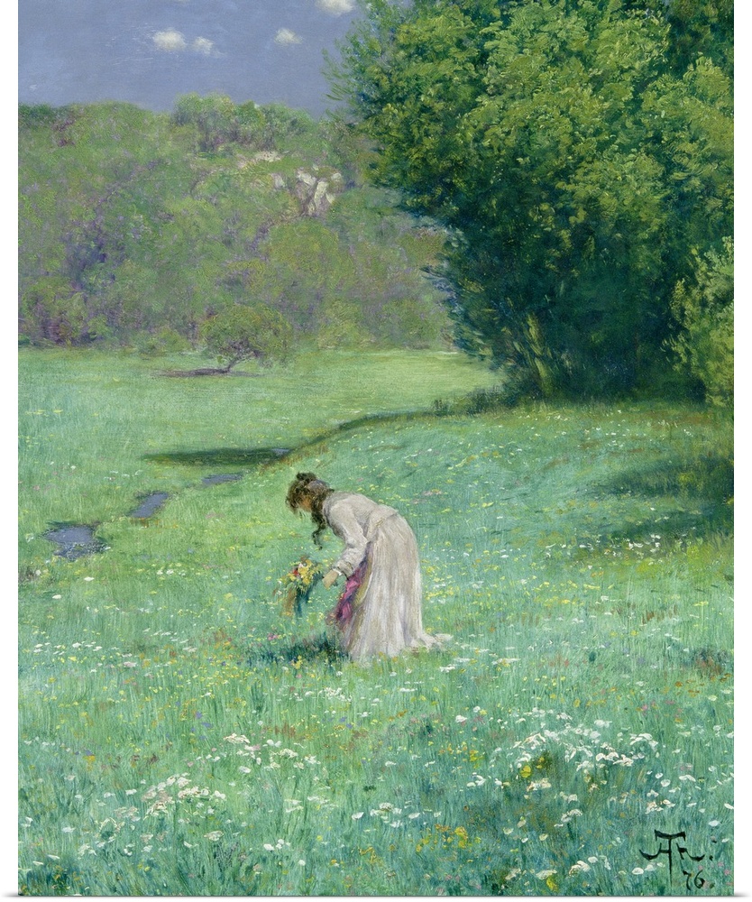 XKH152604 Woodland Meadow, 1876 (oil on panel)  by Thoma, Hans (1839-1924); 45.8x37.2 cm; Hamburger Kunsthalle, Hamburg, G...