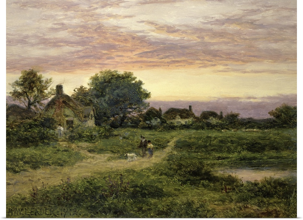 BAL33512 Worcestershire Cottages, 1912 (oil)  by Leader, Benjamin William (1831-1923); Private Collection; Waterhouse