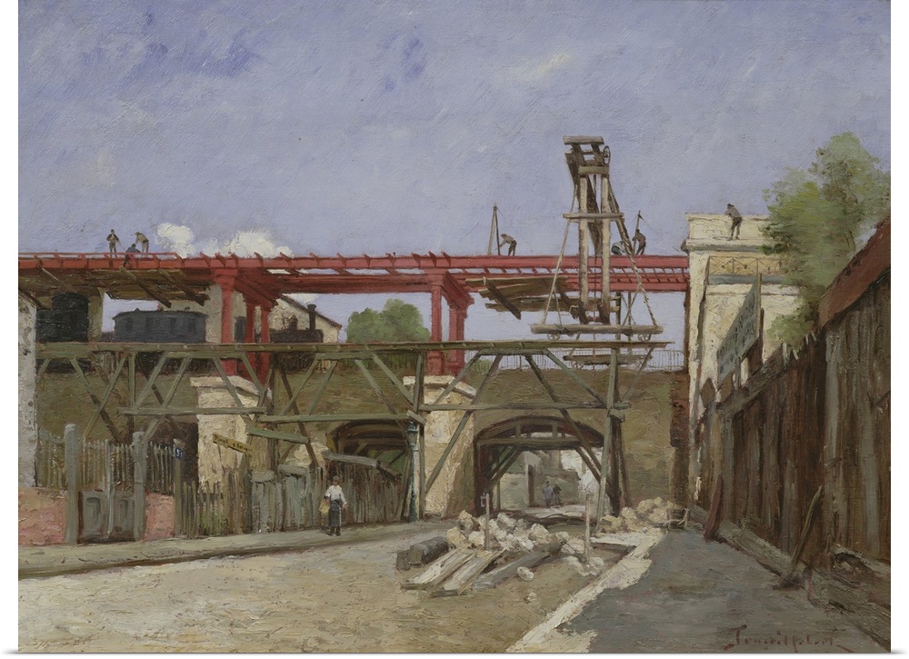 Workers Raising the Ring Road Railway Tracks on the Bridge of the Rue de la Voute, Paris, 1888. Originally oil on canvas. ...