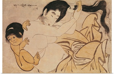 Yama-Uba, the Woman of the Mountain, with Kintoki, her Baby