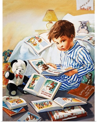Young Boy reading story books