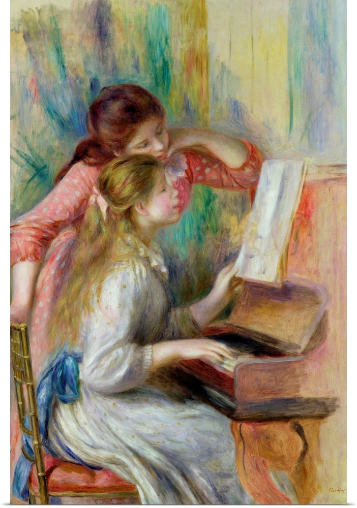 XIR30334 Young Girls at the Piano, c.1890 (oil on canvas)  by Renoir, Pierre Auguste (1841-1919); 112x79 cm; Musee de l'Or...