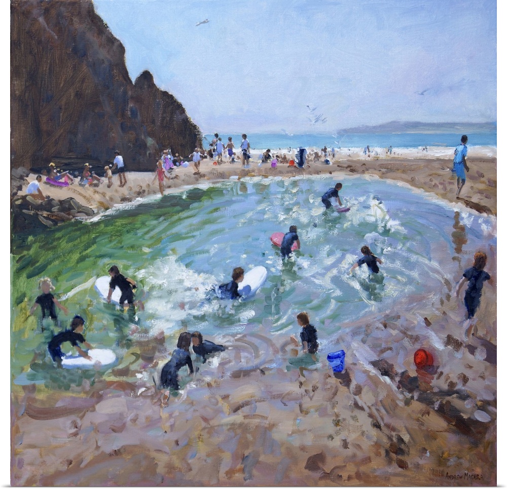 Young Surfers, Tenby, 2016, originally oil on canvas.