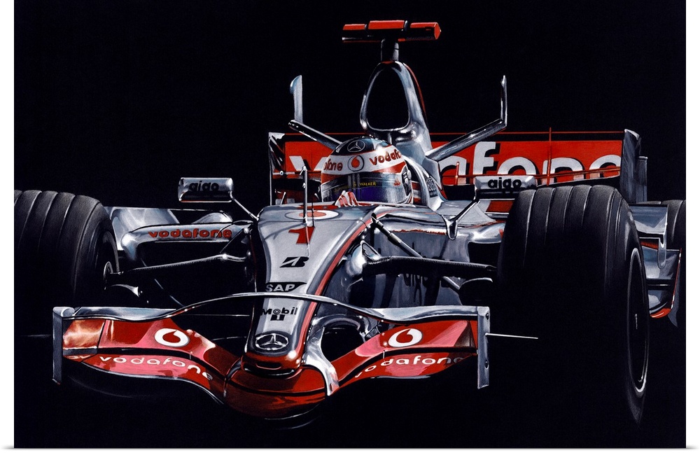 Illustration of a Formula One car on a black background.