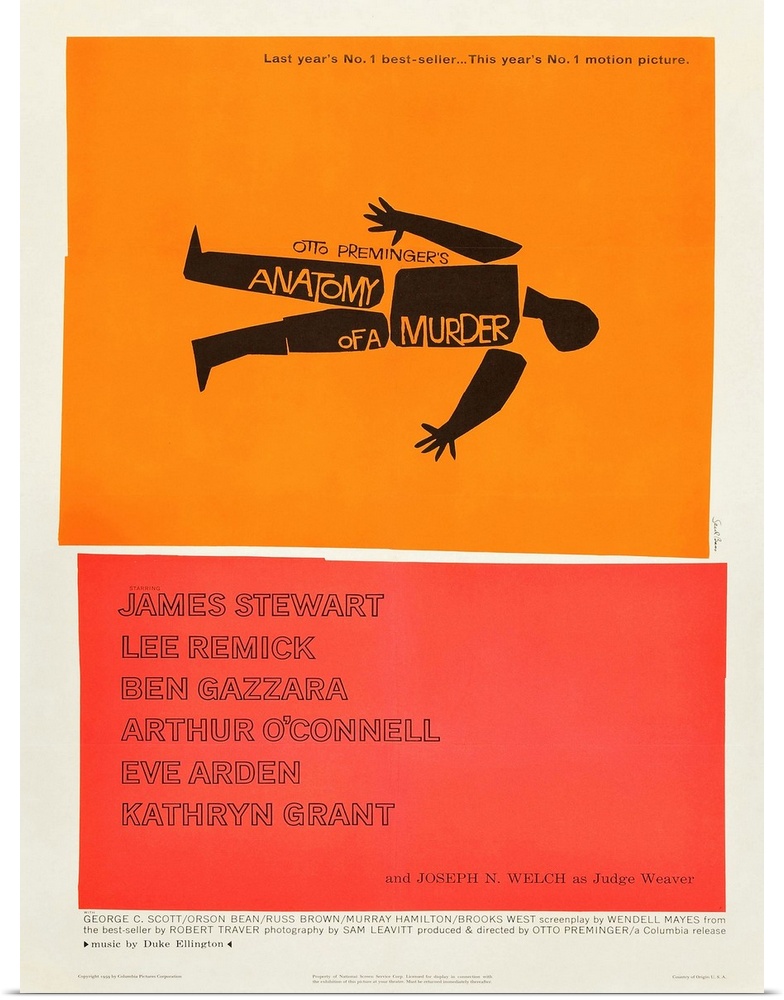 Movie poster for Anatomy Of A Murder with bright orange and coral colors.