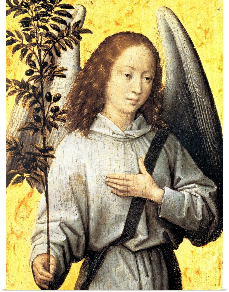 Angel with an olive branch, emblem of Divine Peace by Hans Memling (1475)