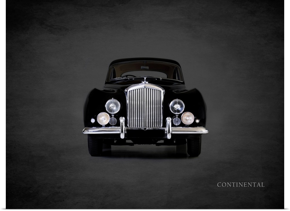 Photograph of a black 1952 Bentley Continental printed on a black background with a dark vignette.