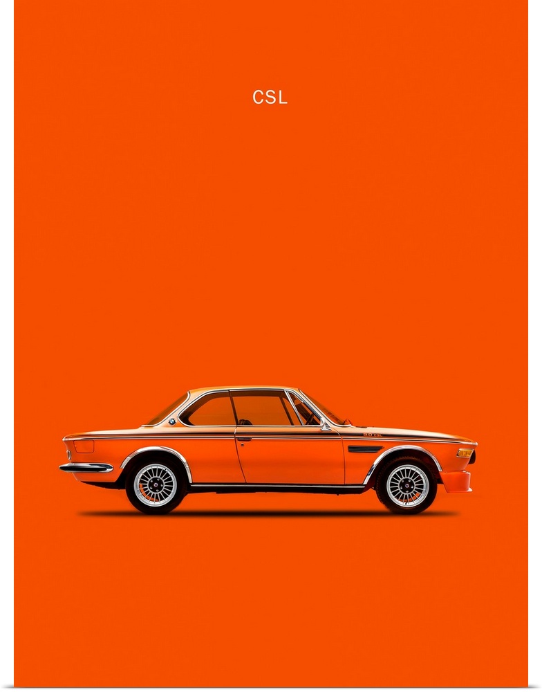 Photograph of an orange BMW CLS 1972 printed on an orange background