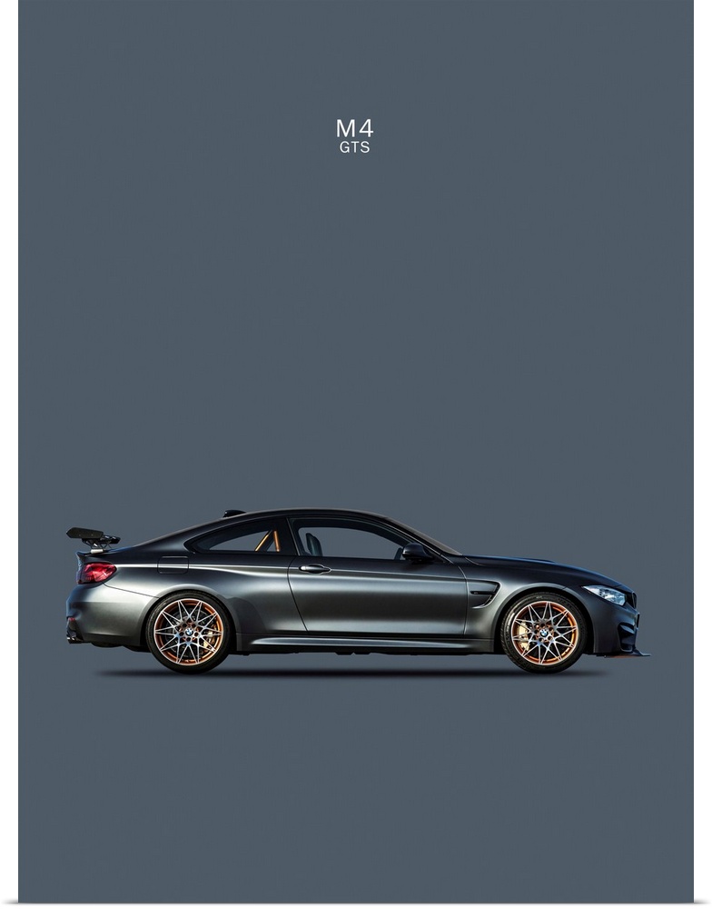 Photograph of a dark gray BMW M4 GTS printed on a dark gray background