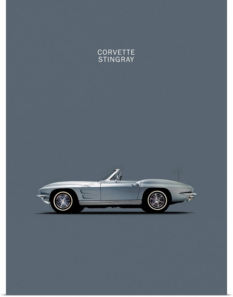 Photograph of a grey Corvette 1965 printed on a grey background