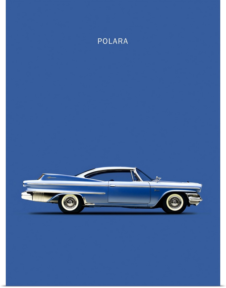 Photograph of a blue Dodge Polara D500 1960 printed on a blue background