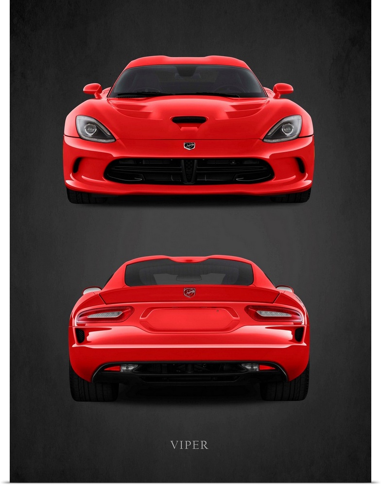 Photograph of a red Dodge Viper printed on a black background with a dark vignette.