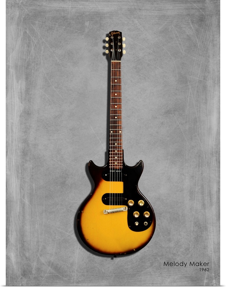 Photograph of a Gibson Melody Maker 62 printed on a textured background in shades of gray.