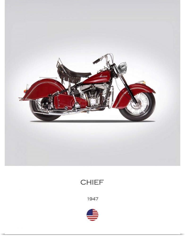 Photograph of an Indian Chief 1947 printed on a white and gray background.