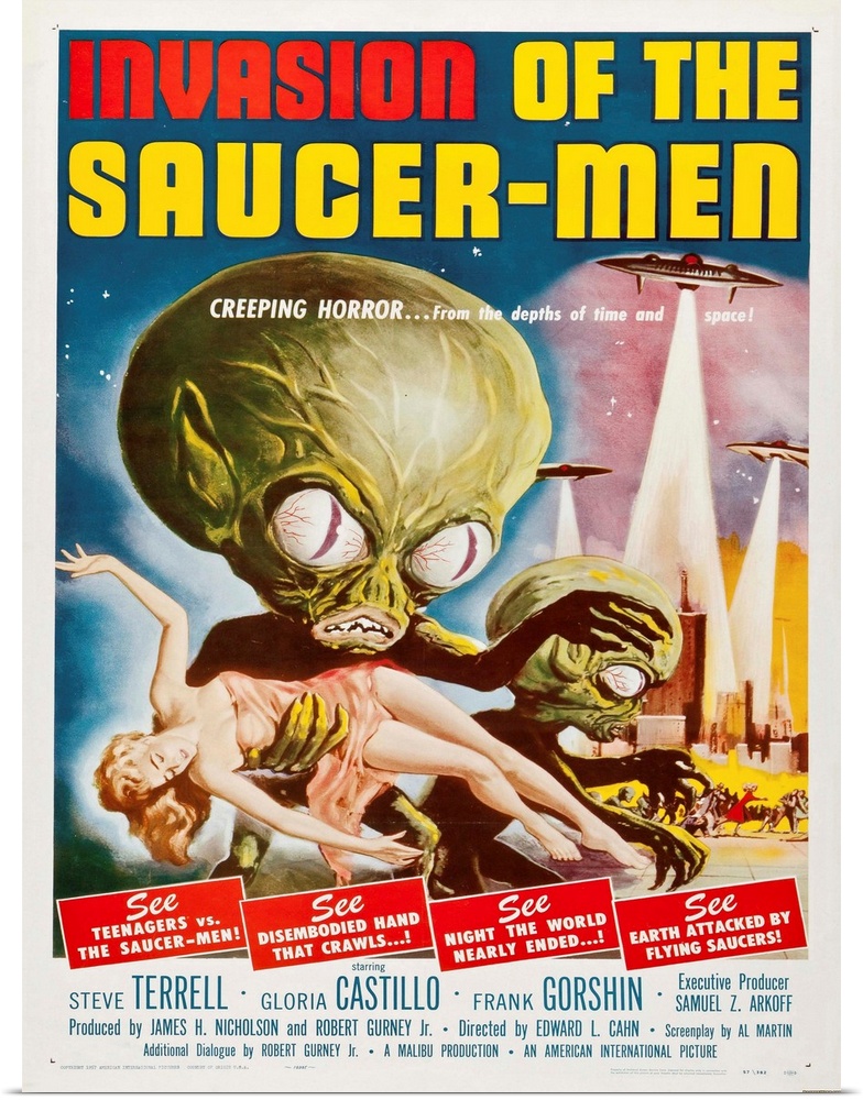 Vintage movie poster for "Invasion Of The Saucer Men".
