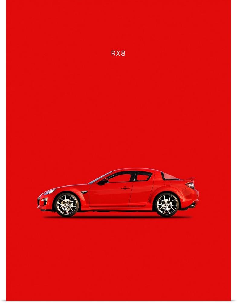 Photograph of a red Mazda RX8 printed on a red background