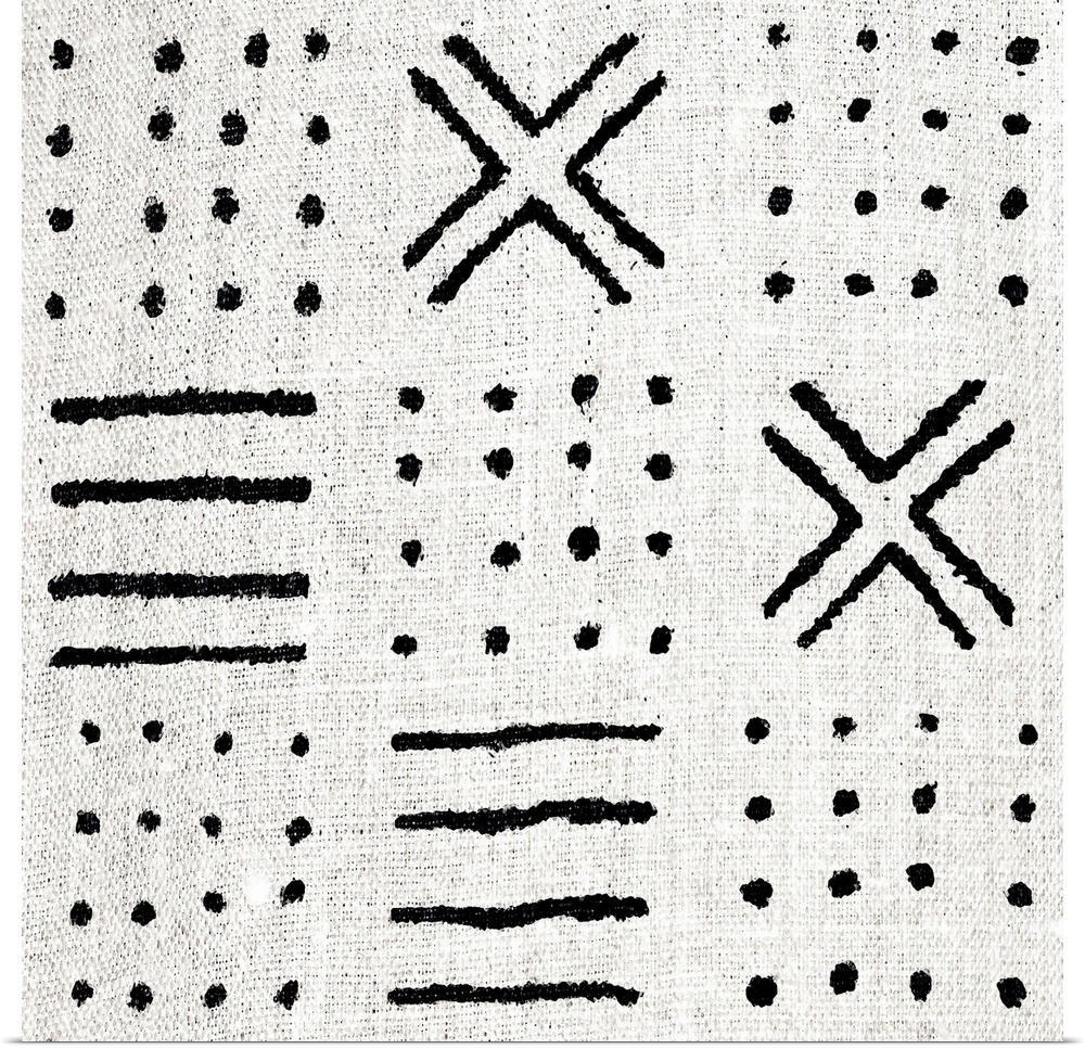 Square abstract black and white patterned art created with lines and dots.