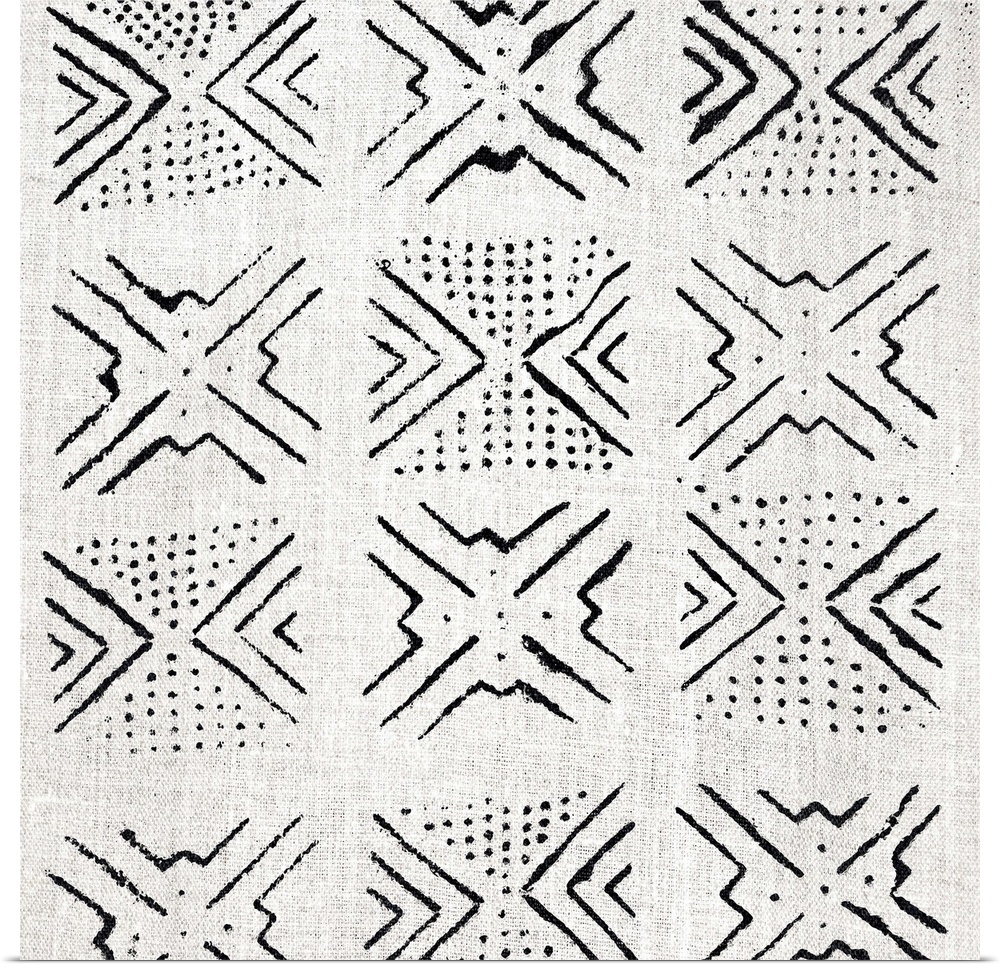 Square abstract black and white patterned art created with lines and dots.