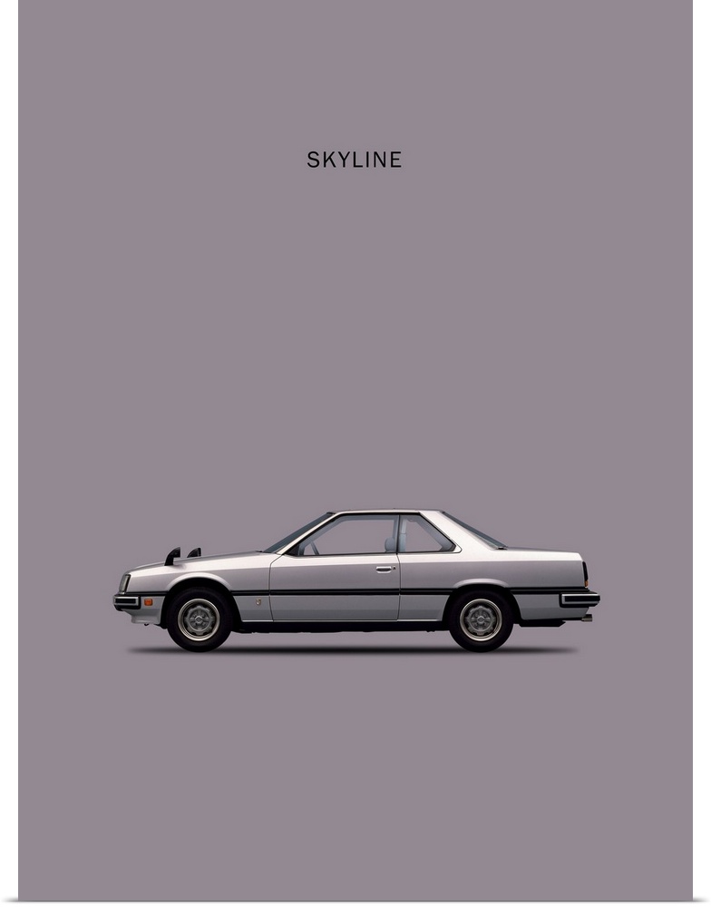 Photograph of a silver Nissan Skyline 2000GT printed on a gray background