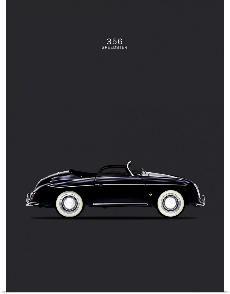 Photograph of a black Porsche 356 Speedster printed on a black background
