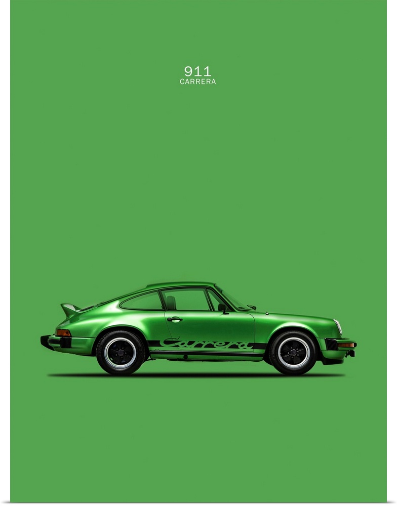 Photograph of a green Porsche 911 Carrera printed on a green background