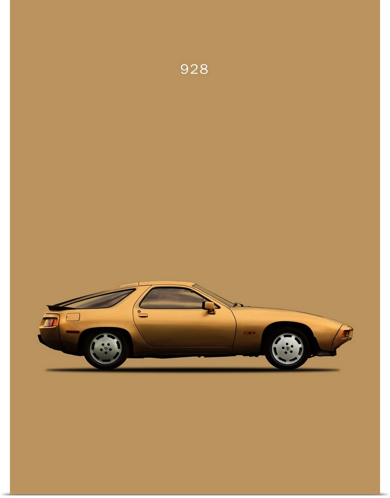 Photograph of a gold Porsche 928 1979 printed on a gold background