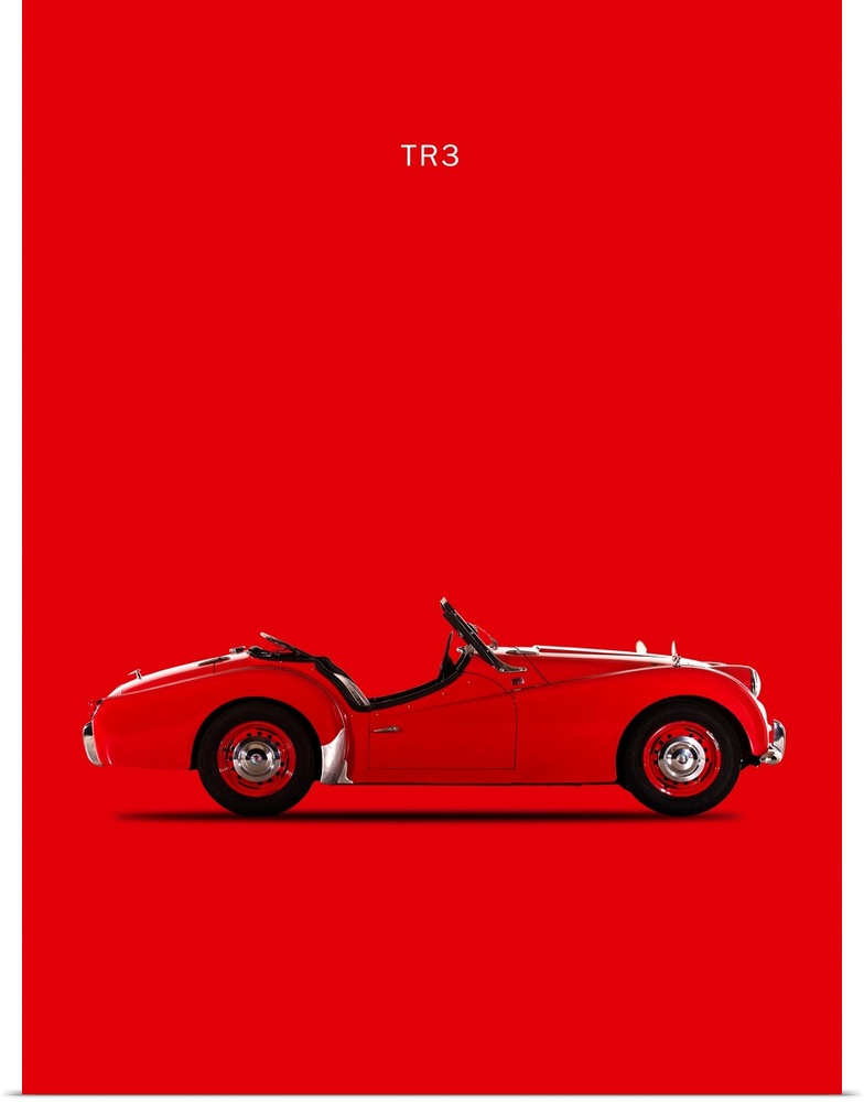 Photograph of a red Triumph TR3 1959 printed on a red background