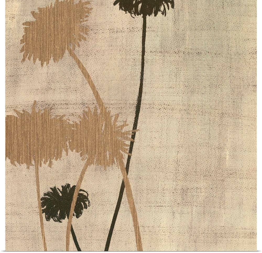 Square artwork of a small group of flowers in black and brown with a linen textured effect.