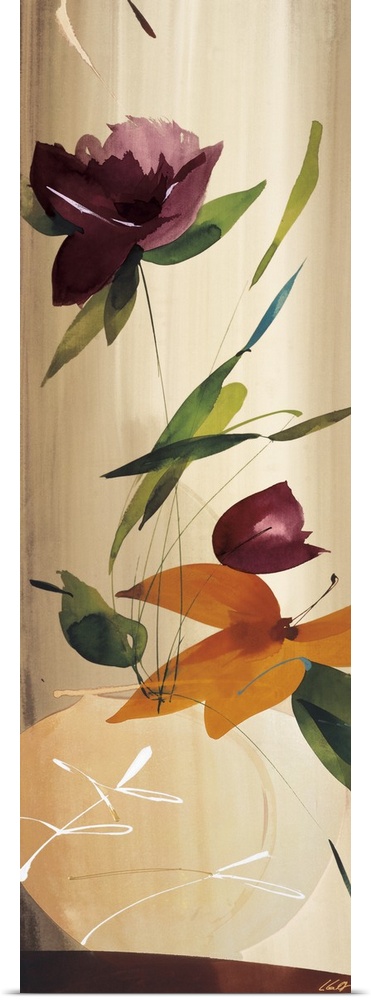 A modern abstract of a bouquet of flowers in a vase.