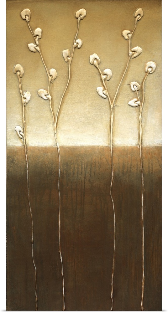 Contemporary painting of a group of pussy willows against a neutral backdrop.
