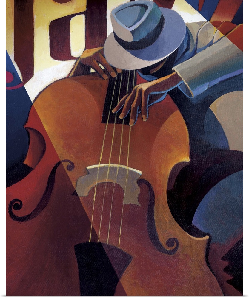 Contemporary painting of a jazz musician playing the bass.
