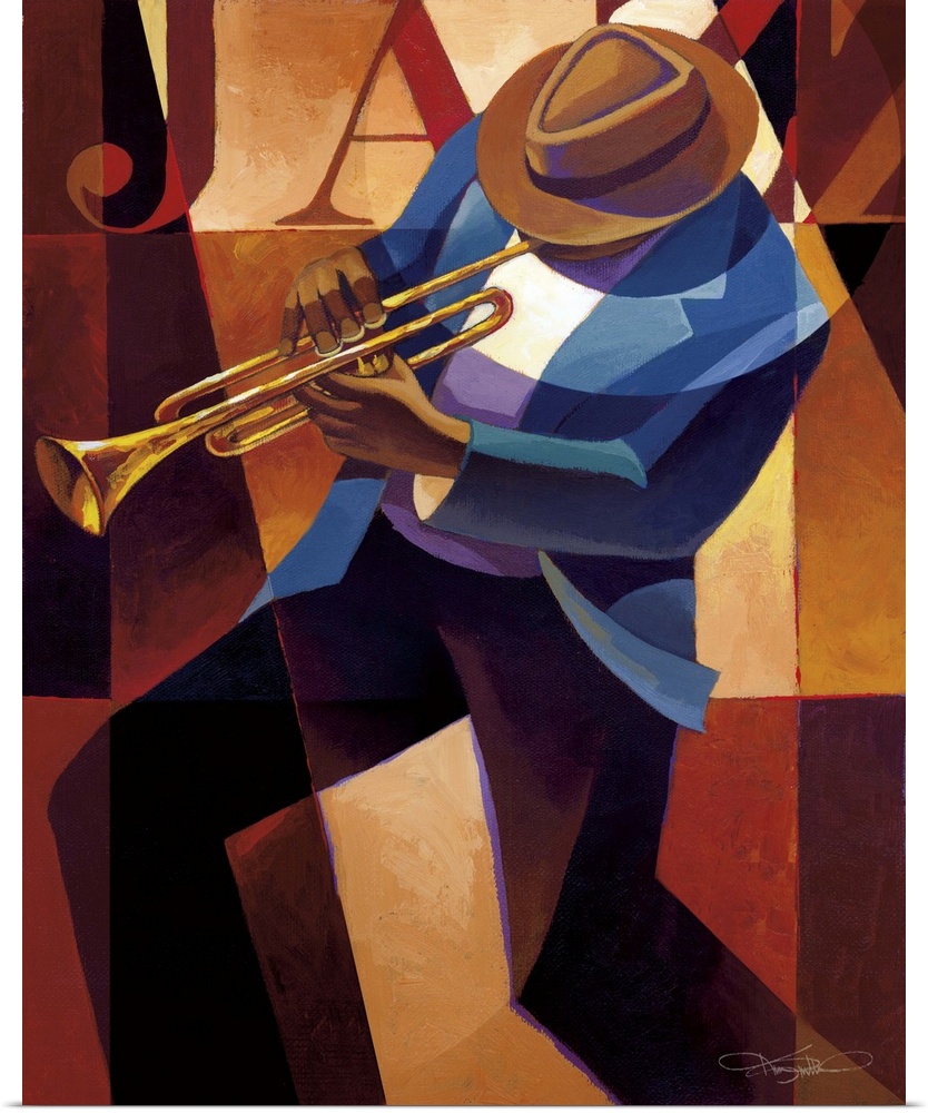 Contemporary painting of a jazz musician playing the trumpet.