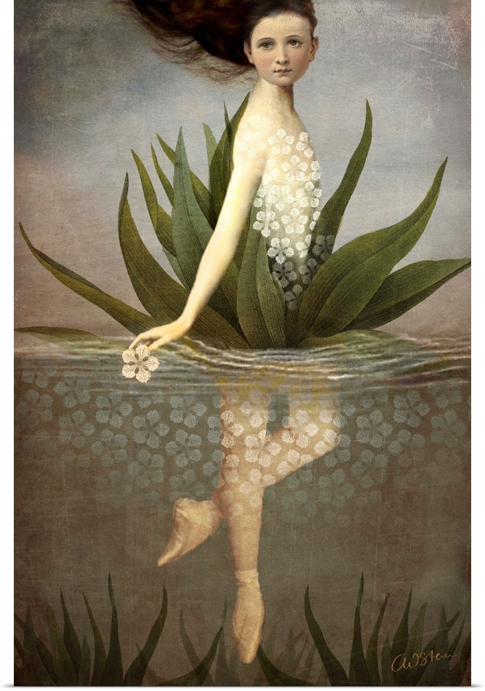 A digital vertical composite of a female as a water lily.