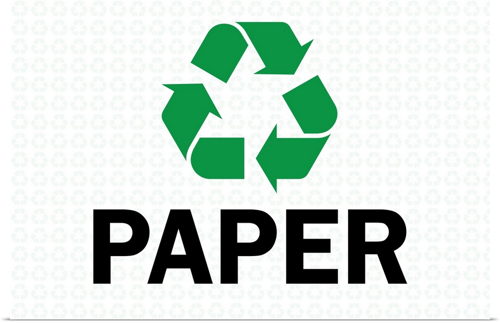 Green recycling symbol with "Paper" written underneath in black