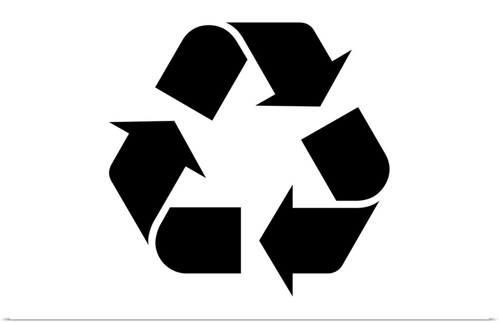 Black recycling symbol on a white background